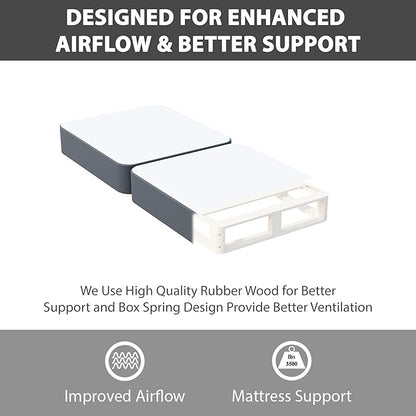 Nutan Inch Sturdy Box Spring for Mattress Support-Durable and Fully Assembled, Natural Wood Twin, Gray, 4" Foundation