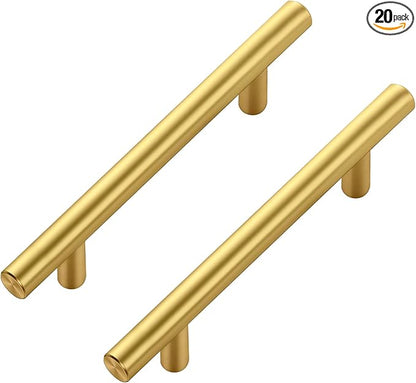 JOY DECOR 20 Pack Cabinet Handles, Gold Cabinet Pulls, 3-3/4 in Hole Center Kitchen Cabinet Handles, Stainless Steel T Bar Handles for Dresser Drawers