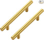 JOY DECOR 5 Pack Cabinet Handles, Gold Cabinet Pulls, 3-3/4 in Hole Center Kitchen Cabinet Handles, Stainless Steel T Bar Handles for Dresser Drawers