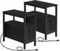 HOOBRO Set of 2 End Tables with Charging Station, Narrow Side Table with Drawers & USB Port & Power Outlets, Nightstand for Small Spaces, Living Room, Stable and Sturdy, Black BK541BZP201