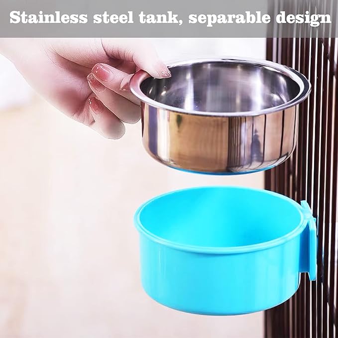 HERCOCCI Dog Crate Bowl, Removable Stainless Steel Pet Kennel Cage Hanging Food Bowls and Water Feeder Coop Cup Prevent Overflow for Puppy, Medium Dog, Cat, Rabbit, Ferret (3PCS)-Mewly Pet