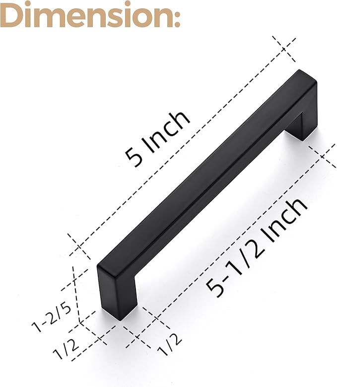 Ravinte 50 Pack Square Cabinets Cupboard Handles Matte Black Drawer Pulls Stainless Steel Kitchen Cabinet Hardware Drawer Handles 5 inch Hole Center