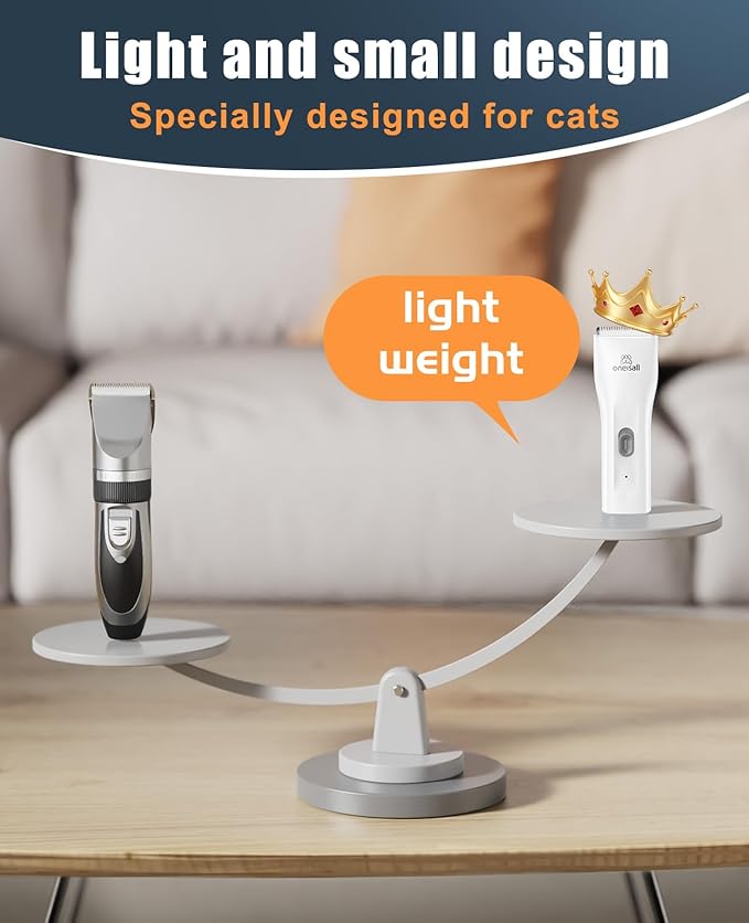 oneisall Pet Clipper for Cat Matted Hair, Pet Shaver for Cats Quiet Pet Clippers Waterproof Cordless Cat Clippers for Matted Hair Long Hair with Storage Bag (White)-Mewly Pet