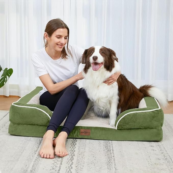Comfort Expression Orthopedic Bolster Dog Beds Extra Large, XL Dog Beds Waterproof Dogs Beds, Washable Dogs Beds Sofa with Removable Cover & Non-Slip Bottom(X-Large,Light Green)-Mewly Pet