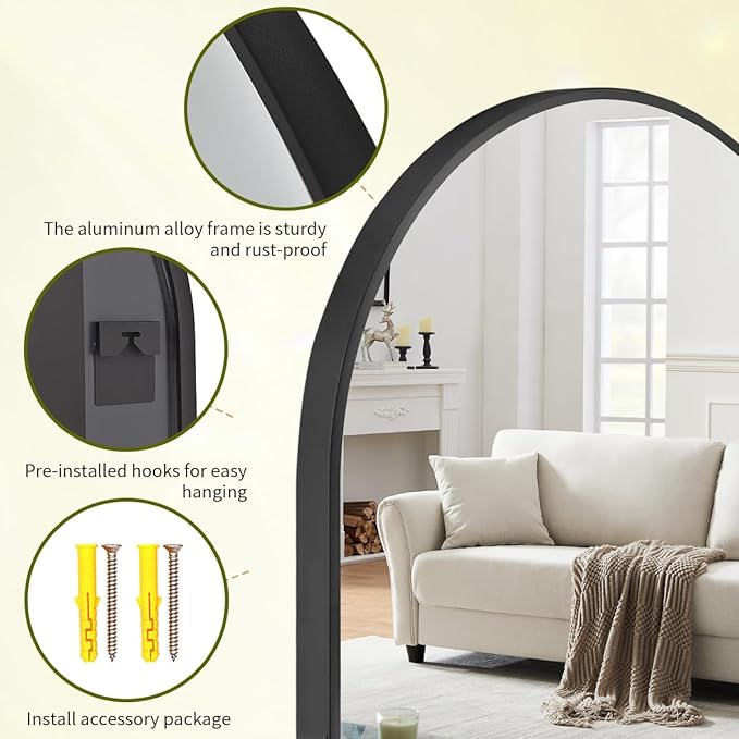 BEAUTYPEAK 24"x36" Arch Bathroom Mirror, Wall Mounted Vanity Metal Frame Mirror for Bedroom, Entryway, Living Room, Black