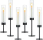 Hewory Black Taper Candle Holders: Candlestick Holders Set of 6 Hurricane Glass Tall Candle Holder for Candlesticks Candle Sticks Holder Decor for Table Centerpiece Wedding Party Christmas Decorations