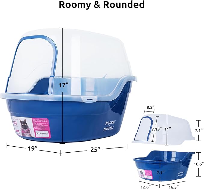 petphabet Covered Litter Box, Jumbo Hooded Cat Litter Box Holds Up to Two Small Cats Simultaneously,Extra Large (Navy Blue)…-Mewly Pet