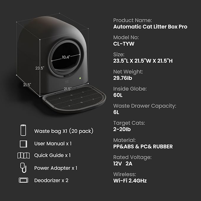 L1 Self-Cleaning Litter Box Automatic Electronic Hands-Free Smart Robot self Cleaning Litter Box - Safe Anti-Pinch,with Deodorizer and Liner and Litter Mat for Multiple Cats-Mewly Pet