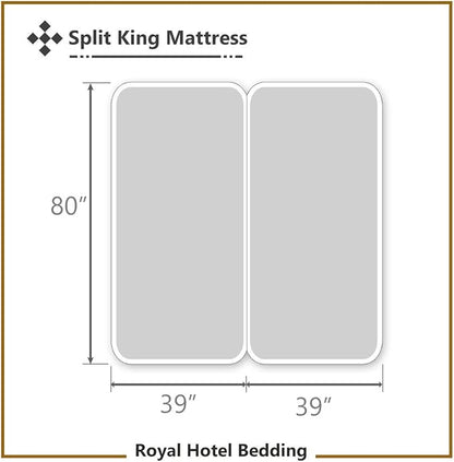 Royal Hotel Bedding Plush Mattress Topper, Split King, Consist of 2 Twin XL Toppers for Adjustable King Bed, 2 Inches Hypoallergenic Overfilled Down Alternative Anchor Bands Mattress Topper