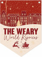 Christmas Wall Hanging Banner, "The Weary World Rejoices" Canvas Wall Art, Festive Town & Santa Sleigh Print Hanging Decor for Home, Living Room, Bedroom Holiday Decoration, 15.7 x 21.6 In