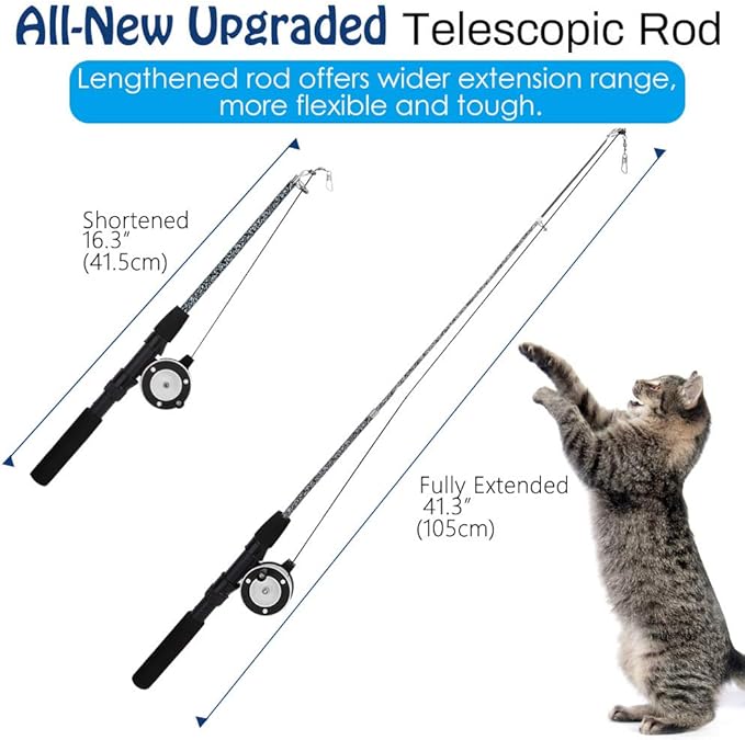 Pawaboo Cat Feather Toys, 4 Pack Interactive Cat feather Teaser Wand Toys, Retractable Fishing Pole Wand Catcher Exerciser with Refill Fish, Dragonfly Worm with Bells, Fun Cat Kitten Kitty Playing Toy-Mewly Pet