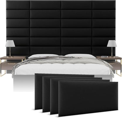 Vänt Upholstered Wall Panels - Queen/Full Size Wall Mounted Headboards - Vintage Leather Jet Black - Set of 4 Panels (Each Individual Panel 30"x11.5")