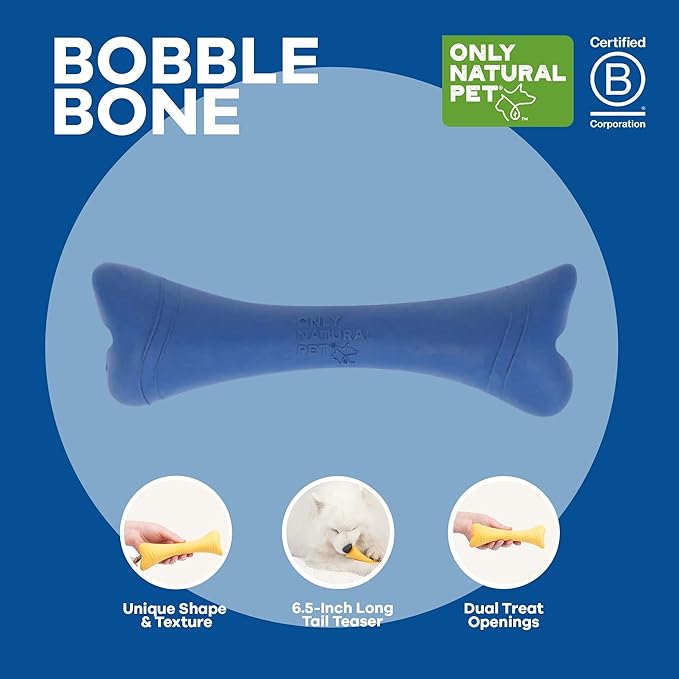 Only Natural Pet Rubber Boredom Buster Treat Stuffer Dog Toys - Interactive Stuffable Feeder Dispenser Fillable Durable Play Puppy Medium Large XS Chew Pup Hide Holder Easy Refill -BobbleBone/DarkBlue-Mewly Pet