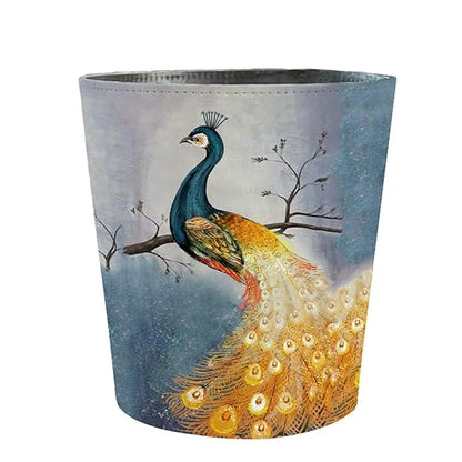 10L/2.64 Gallon Trash Can, Decorative Waste Basket, PU Leather Waste Paper Basket, Waterproof Garbage Can for Bathroom, Bedroom, Office, Kitchen and Living Room - Peacock-6