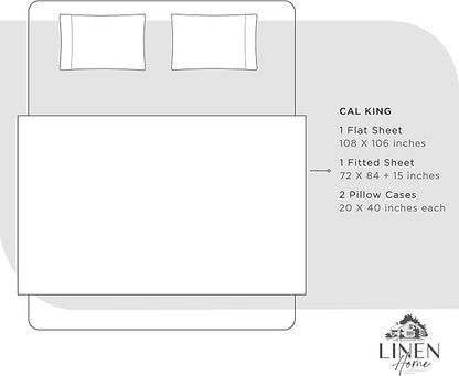 Linen Home 100% Cotton Percale Sheets California King Size, Dove Grey, Deep Pocket, 4 Pieces Set - 1 Flat, 1 Deep Pocket Fitted Sheet and 2 Pillowcases, Crisp Cool and Strong Bed Linen
