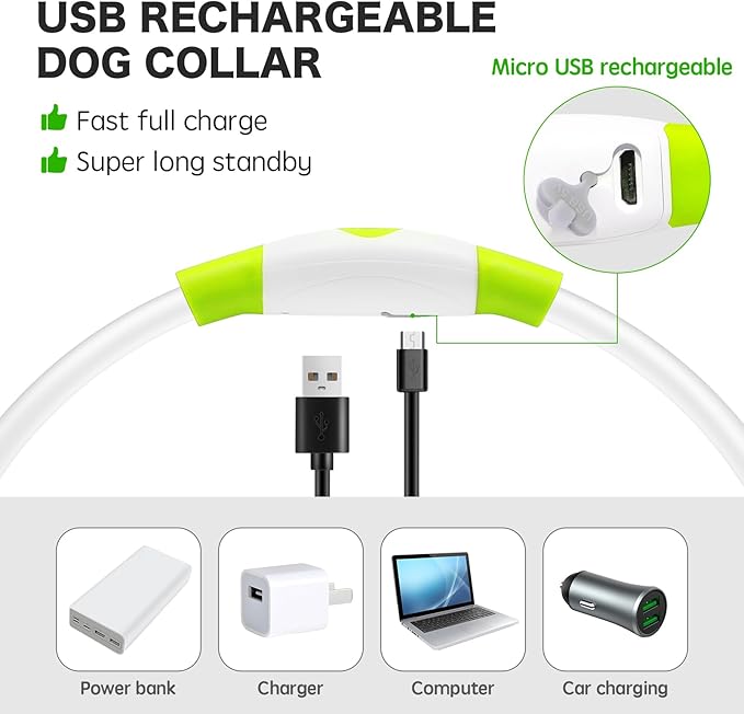 BSEEN Light Up Dog Collar - Rainproof Rechargeable LED Dog Collar - TPU Cuttable Glowing Pet Collar for Small Dogs& Cats - Puppy Safety Dog Lights for Night Walking (XS- Green 40cm)-Mewly Pet