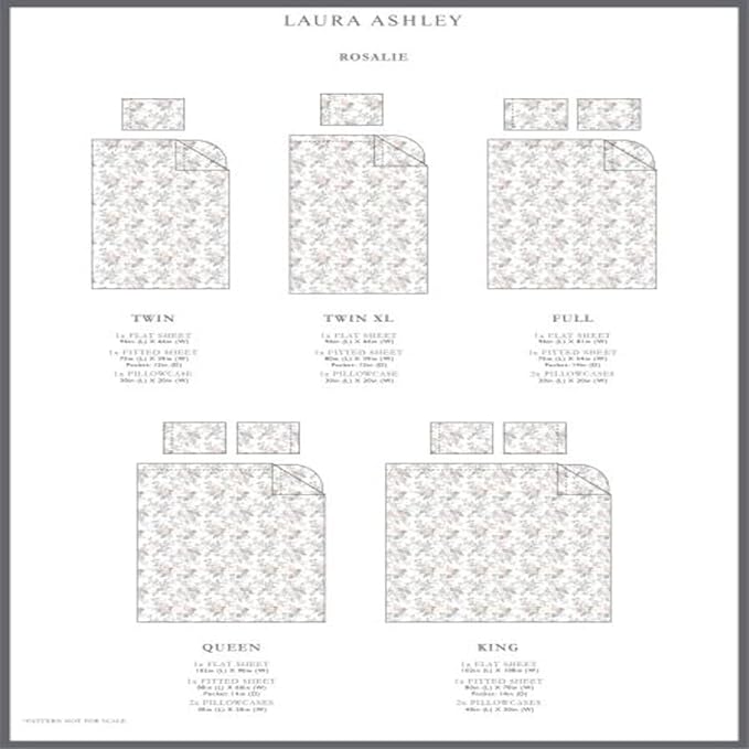 Laura Ashley - Flannel Sheets King Size, Anti-Pilling & Wrinkle Resistant Cotton, Touchably Soft for All-Season Comfort - Bed Sheets with Matching Pillowcases & Fitted Sheet (Rosalie Grey)