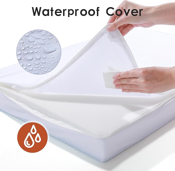 Chew Proof Dog Bed, 3" Memory Foam Dog Bed for Small and Medium Dogs, Removable and Washable Microsuede Cover, Waterproof Liner, Nonskid Bottom, 35x23 Inches M Khaki-Mewly Pet