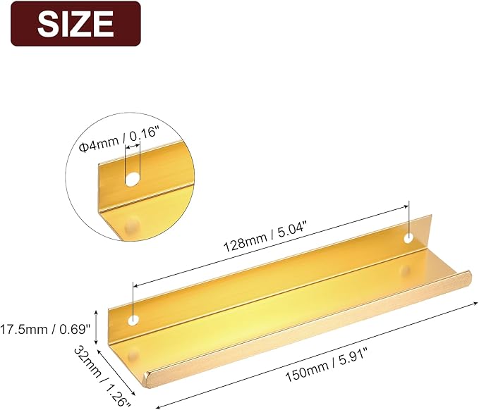 uxcell Cabinet Finger Edge Pull, 3pcs 150mm / 5.91" Aluminum Alloy Back Mount Hidden Cabinet Pulls Concealed Handle for Home Kitchen Drawer Cabinet, Gold
