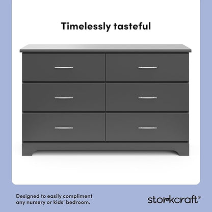 Storkcraft Brookside 6-Drawer Dresser (Gray) – GREENGUARD Gold Certified, Gray Dresser for Bedroom, Kids & Nursery Storage Chest, Safety Interlocking Drawers, Pre-Installed Tracks, Kids Chest