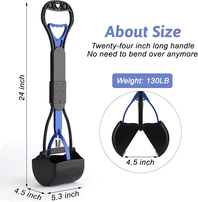 PPOGOO Non-Breakable 2PCS Pooper Scoopers for Large Medium Small Dogs with 24.3inch Long Handle High Strength Material Durable Spring, Easy Grass and Gravel Pick Up Blue and Orange-Mewly Pet