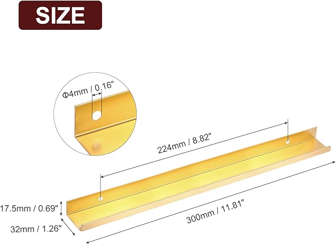 uxcell Cabinet Finger Edge Pull, 3pcs 300mm / 11.81" Aluminum Alloy Back Mount Hidden Cabinet Pulls Concealed Handle for Home Kitchen Drawer Cabinet, Gold