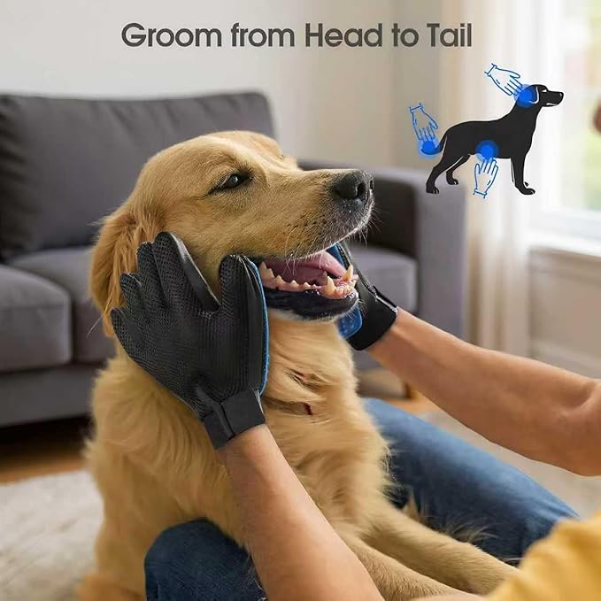 CealumVita Deshedding Glove and Cat Steam Brush Set, Pet Hair Removal Tool with Massage for Dogs and Cats Grooming (Beige spray cmb+gloves-1pair)-Mewly Pet