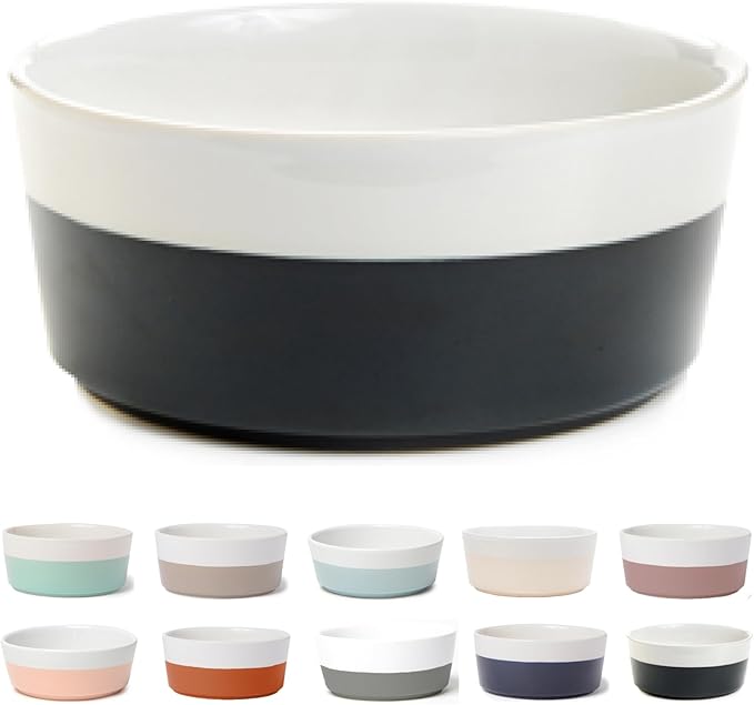 Waggo Dipper Ceramic Dog Bowl for Small and Large Breeds - Heavyweight and Durable Pet Food and Water Dish Crock, Dishwasher Safe, Modern (Black, Medium)-Mewly Pet