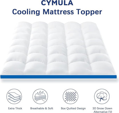 CYMULA Mattress Topper Queen Size,Pillow Top Mattress Topper, Queen Topper Pad Cover for Mattress with Elasticated Deep Pockets, Plush Down Alternative Fill Mattress Protector