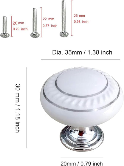 HUAMULAN 15 Pack Ceramic Knob Simple Dresser Kitchen Round Cabinet Pulls,Zinc Alloy Base Cupboard Wardrobe Drawer Door Handles,3 Size Screws