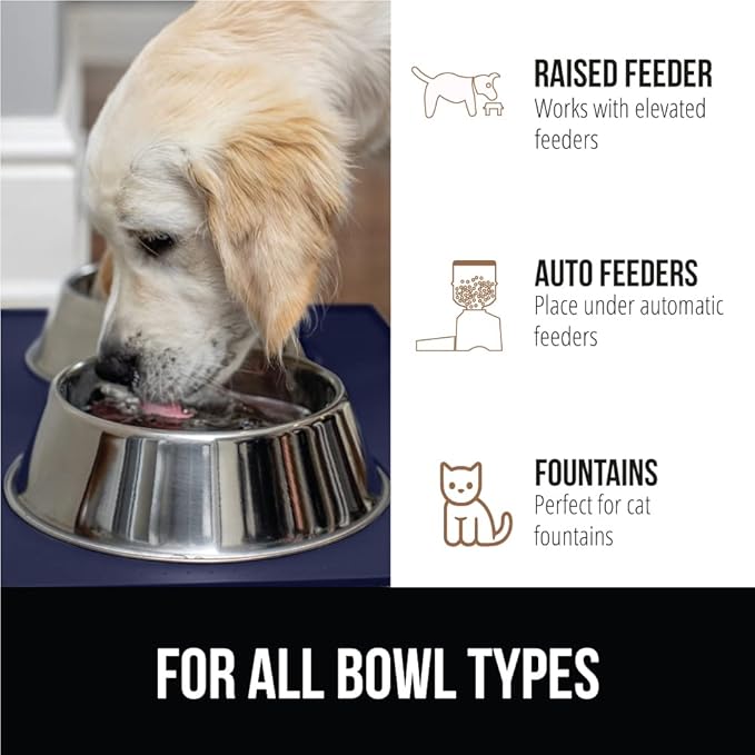 GORILLA GRIP 100% Waterproof Raised Edge BPA Free Silicone Pet Feeding Mat, Dog Cat Food Mats Contain Spills Protects Floors, Placemats for Cats and Dogs Water Bowl, Pets Accessories 28x18 Navy-Mewly Pet