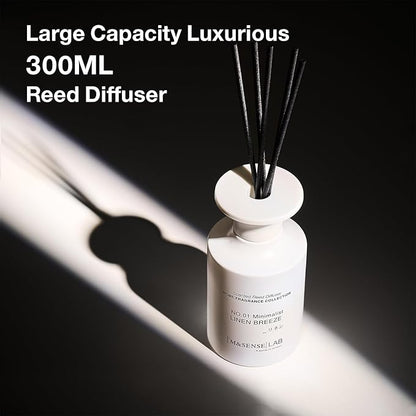 M&SENSE Minimalist Large Reed Diffuser 300ml, Linen Breeze Scented with Natural Essential Oils, Long Lasting with 7 Sticks, Non-Toxic Home Fragrance for Bedroom, Bathroom Decor