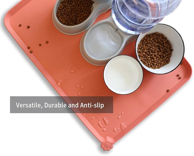 Hoki Found X-Large Silicone Pet Feeding Mats - Non Slip, Waterproof Food & Drink Mats for Dogs, Cats & Carpet - Burnt Coral-Mewly Pet
