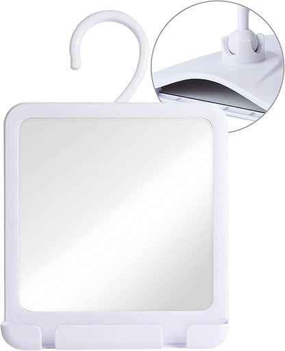 MIRRORVANA Dual Anti Fog Shower Mirror for Shaving, Shatterproof Fogless Design with Hook for Hanging - Fill Back Chamber/Reservoir with Hot Water for Fog-Free Shave - 8" x 7" (White)