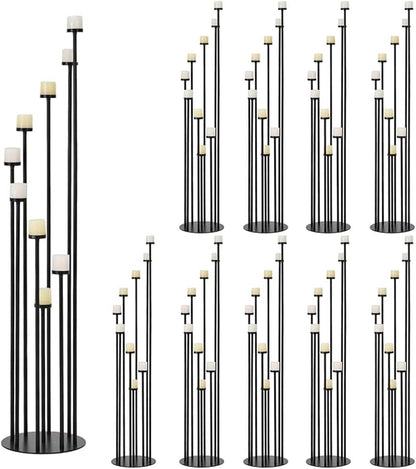 Set of 10 Black Floor Candle Holders,9 Arm Candelabra for Home Decoration,Halloween Christmas Day, Weddings, Dinner Parties Formal Events(Candle Excluded)