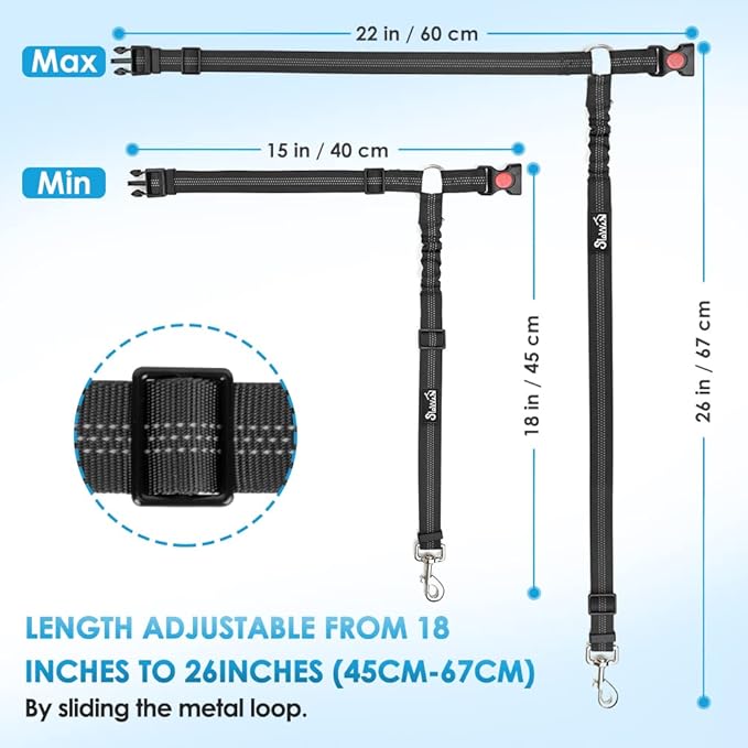 SlowTon Dog Seat Belt for Car, 2 Pack Dog Car Harness Seatbelt Adjustable with Elastic Bungee Buffer, 2 in 1 Pet Car Leash Headrest Restraint Dog Reflective Safety Tether (Black, Headrest)-Mewly Pet