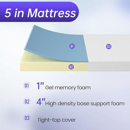 PayLessHere 5 Inch Gel Memory Foam Mattress Fiberglass Free/CertiPUR-US Certified/Bed-in-a-Box/Cool Sleep & Comfy Support,California King
