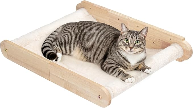 HOOBRO Wood Cat Wall Shelf, Cat Hammock and Wall-Mounted Bed Furniture with Soft Fabric, 18.9" L x 13.8" W, Easy to Install, Holds up to 40 lb, for Lounging, Playing, Sleeping, Natural NL03CS03N1-Mewly Pet