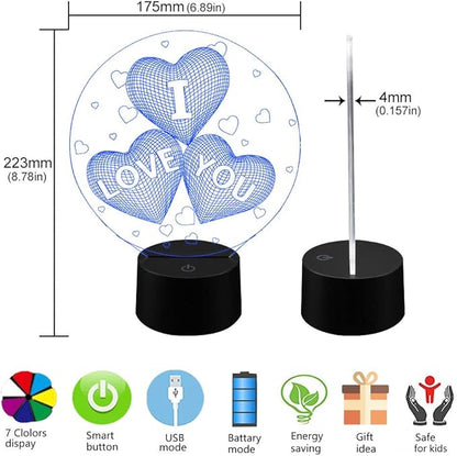 AZIMOM 3D I Love You Illusion lamp LOVE Shape Night Light 16Colors Changing Smart Touch Remote Control Optical Illusion Bedside Lamps Bedroom Home Decoration for Kids Boys & Girls Women Birthday Gifts