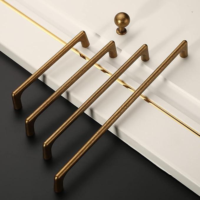 Amerdeco 10 Pack Antique Brass Cabinet Pulls 6.3 Inch(160MM) Hole Centers Kitchen Vintage Retro Cabinet Handles Hardware Kitchen Handles for Cabinets Cupboard Handles Drawer Pulls ZH0041