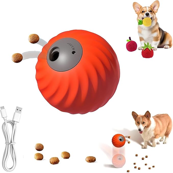 Zoomie Buddy 2.0, Zoomie Buddy for Dogs, 2 in 1 Smart Touch Interactive Dog Balls ＆ Pet Feeder, 2.83" Diameter, Suitable for Small/Medium Dogs, with Fruit Plush Cover (Orange, Only)-Mewly Pet