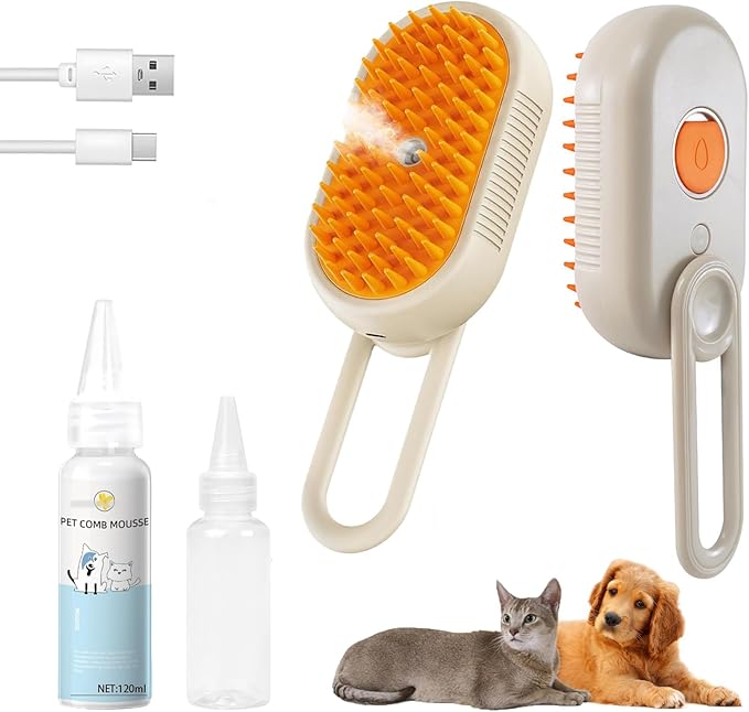 4-in1 Cat Steam Brush for Shedding & Grooming, Spray Hair Removal Comb with 1 Waterless Shampoo, Cat Brush for Massage, Pet Grooming Comb Hair Removal Tool for Cats and Dogs-Mewly Pet