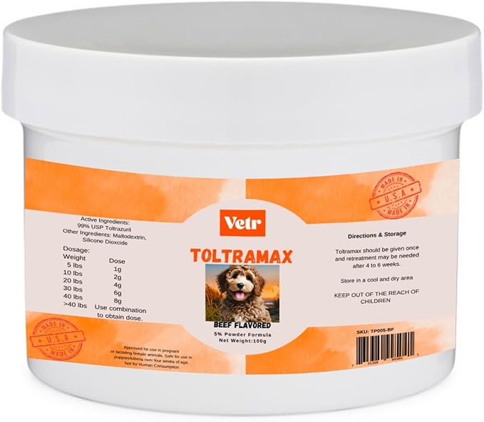 Vetr's Toltramax Toltrazuril Powder for Horses, Dogs, Cats, 100g (5.0%, Beef)-Mewly Pet
