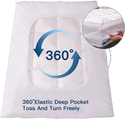 ELEMUSE Full Size Extra Thick Fusion Goose Down Feather Filled Mattress Topper, Plush Fluffy Double Layer Pillowtop Mattress Pad Cover, Soft Featherbed with 8-21 Inch Deep Pocket