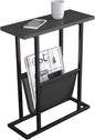 Yusong Narrow Side Table for Small Spaces, Small End Table with Magazine Holder, Skinny Slim Little Thin Table for Living Room, Bedroom, Sofa, Black Oak