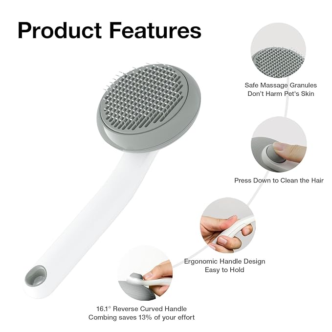 Cat Brush for Shedding, Pet Grooming Self Cleaning Slicker Brush for Cats & Dogs, Grey-Mewly Pet