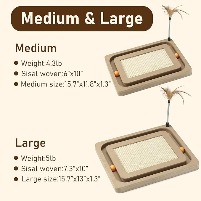 PEEKAB Cat Scratcher,Sisal Scratching Board with Track Ball Interactive Toy and Swing Feather Toys for Indoor Cats and Kittens,Large Heavy Durable-Mewly Pet