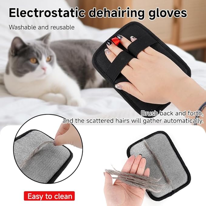 Pet Hair Remover, Electrostatic Pet Hair Removal Gloves-2-piece Set, Reusable Cat & Dog Hair Remover for Couch, Furniture, Carpet, Curtain, Upgraded Animal Fur Removal Tool-Mewly Pet