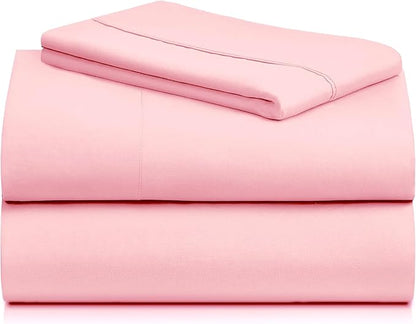 LuxClub 3 PC Sheet Set Bed Sheets Deep Pockets 16" Eco Friendly Wrinkle Free Cooling Machine Washable Hotel Bedding Silky Soft - Baby Pink Twin XL