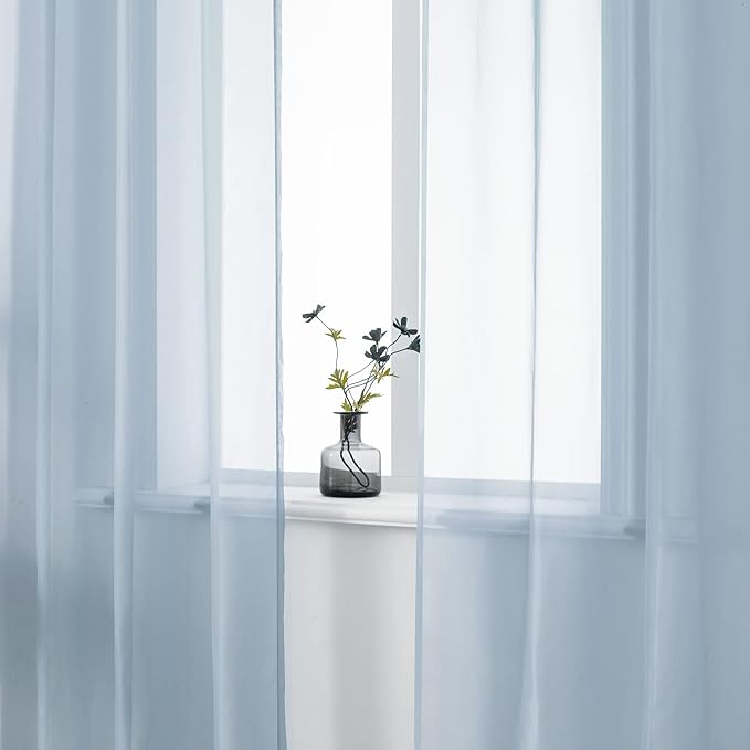 DUALIFE 72 Inch Length Dusty Blue Sheer Window Curtains for Living Room 2 Panels Set Grommet Window Look Semi Soft Sheer Transparent Grey Blue Sheer Curtains for Bedroom 72 Inch Long